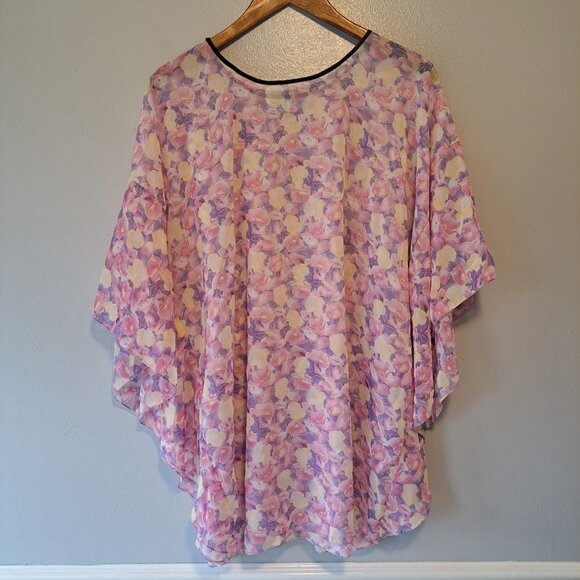 Tamsy Semi Sheer Floral Women Pullover Blouse Kimono One Size Usa Germany - Picture 2 of 10